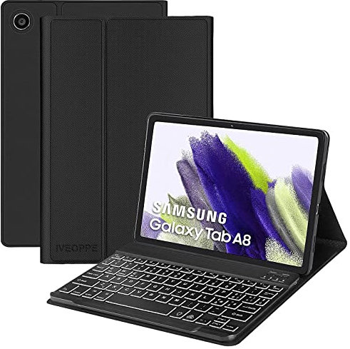 IVEOPPE Tastiera Samsung Tab A8, Tastiera Tablet Samsung A8, 10.5 2022/2021 (SM-X200/205/207), Custodia Tastiera Italiana Blutooth Retroilluminato Staccabile per Samsung Galaxy Tab A8 10,5, Nero