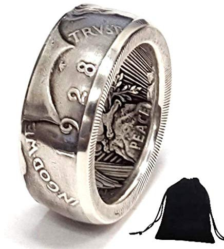 ChuShengQ 1928 Walking Liberty Lustige US-Münzringe/Gedenkmünzring/Morgan Dollars Münzringe für Paar/Freunde, Geschenk 12