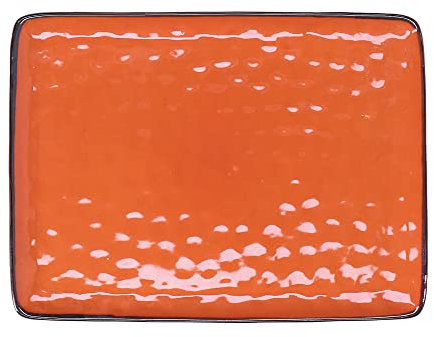 Rose & Tulipani, Vassoio Rettangolare Arancio con Bordo Dorato in Ceramica Decorata, Linea Concerto, 36x26.6 cm