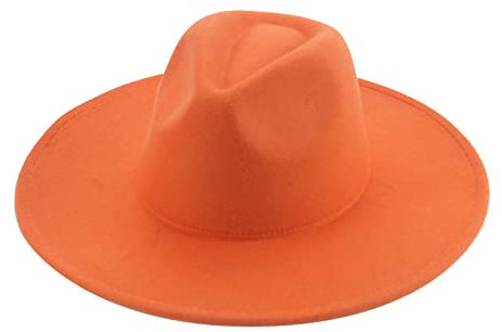 QBQZXAOSOWH Fedora Trilby Fedora-Hüte Für Damen, Herren, Breite Krempe, Feste Damenhüte, Bandgürtel, Klassische Formelle Kleidung, Khaki, Schwarze Hüte, 56-58 cm (Erwachsene), Orange