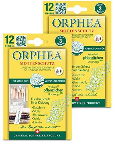 Orphea Mottenschutz für Kleiderschrank 24 Stück, Alpenblüten Duftstreifen, auf pflanzlicher Basis