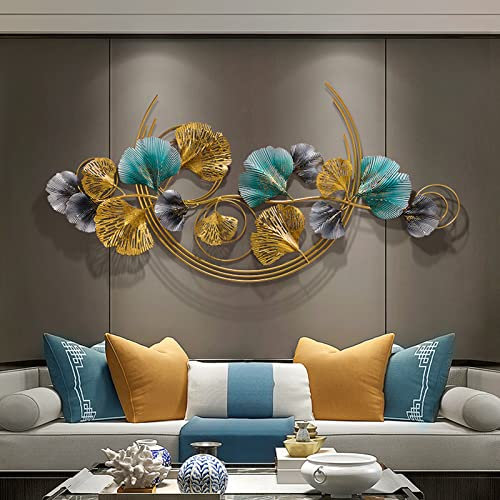 STZYY Luxus Modern Wanddekoration Wohnzimmer, Handgemachte 3D Wandbild''Ginkgo Leaf'' aus Metall, Large Hängende Wandschmuck für Schlafzimmer, Esszimmer, Wandverzierung, Deko-Objekt(Size:120X60CM)