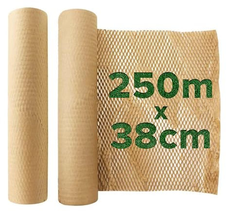Wabenpapier-Verpackungsrolle, 38 cm x 250 m, perforiert, umweltfreundlich, schützendes Verpackungspapier, Luftpolsterfolie, Alternative für Umzug