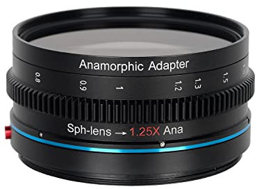SIRUI 1,25x T2.9 Anamorphotischer Adapter mit einfachem Fokus vorne, 82mm Gewinde hinten mit Ringen (67mm, 72mm, 77mm, 92mm), Anamorphotischer Objektivadapter