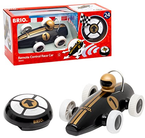 BRIO 30443 RC Rennwagen Schwarz/Gold - Stylisher Rennwagen mit kindgerechter und intuitiver Fernbedienung - Empfohlen für Kinder ab 2 Jahren