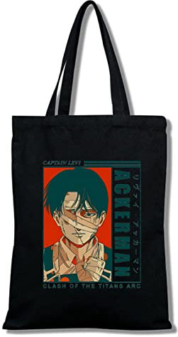jiminhope Attack on Titan Print Tasche Handtasche Levi-Ackerman Canvas Umhängetaschen Geschenk Anime Dark Gothic Frauen Tasche für Anime-Liebhaber