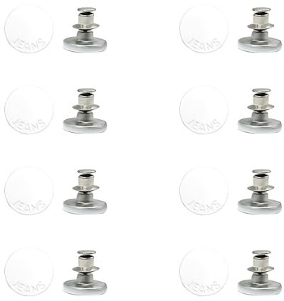 Botones para Jeans 8 Pcs, 17mm Desmontables Vaqueros de Ajuste, Instantáneos para Reparar Pantalones, DIY, Chaquetas, Ropa (Blanco)