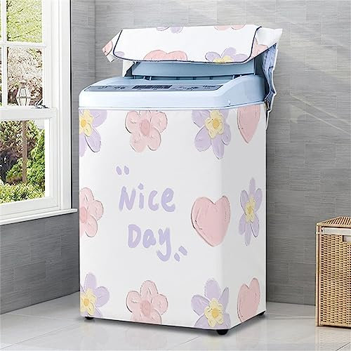 Odot Funda Lavadora de Carga Superior Funda, Lavadora Exterior Impermeable con Cremallera para Lavadora y Secadora de Carga Superior (Flor Rosa,S Capacidad 3-4.8kg)