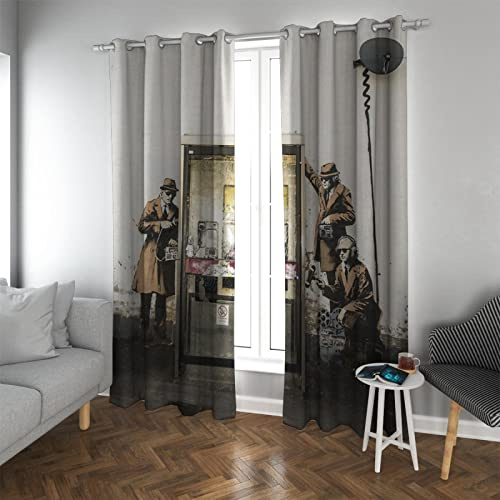 Banksy Telefonzelle Vorhänge für Wohnzimmer Schlafzimmer Thermovorhänge Tülle Lärmreduzierung Raum Verdunkelung Fensterpaneele 2 Paneele H200xB140
