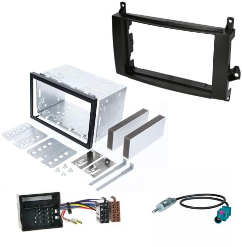 Audioproject A300-20 - Autoradio Set Radioblende Metall Einbauschacht Doppel DIN kompatibel für Mercedes Benz A Klasse W169 B Klasse T245 Sprinter W906 Viano Vito W639 Radioadapter Antennenadapter