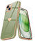 Teageo for iPhone 15 Case with 2 Screen Protector Heart Pattern for Women Girls Luxury Bling Plating Soft TPU Anti-Scratch Shockproof Bumper Phone Case for iPhone 15, Light Green