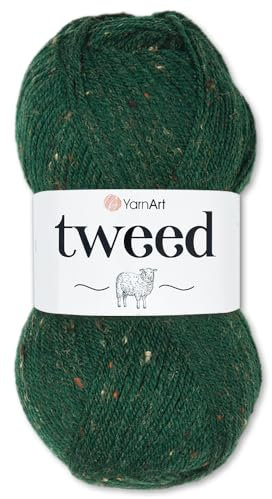 Frida's Wollhaus YarnArt 100 g Tweed Wintergarn Trachtengarn Wolle Stricken Häkeln 10 Farben (232 | Grün)