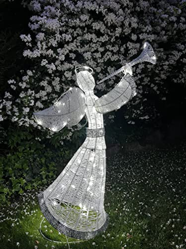 LEDZEIT - Relax Serie - Ángel LED grande, figura decorativa, decoración jardín habitación, luces navidad, 130cm. 24V, transformador con temporizador, blanco frío, IP44, exterior e interior