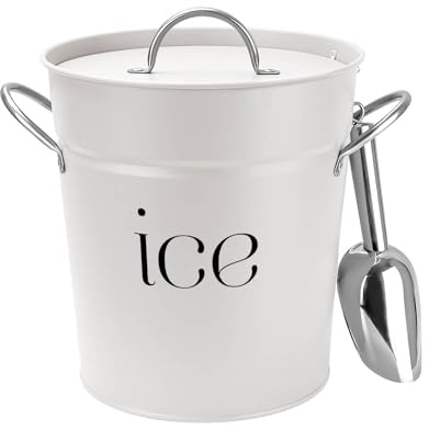 3 Qt White Galvanized Ice Bucket with Lid, Scoop and Handles, Insulated