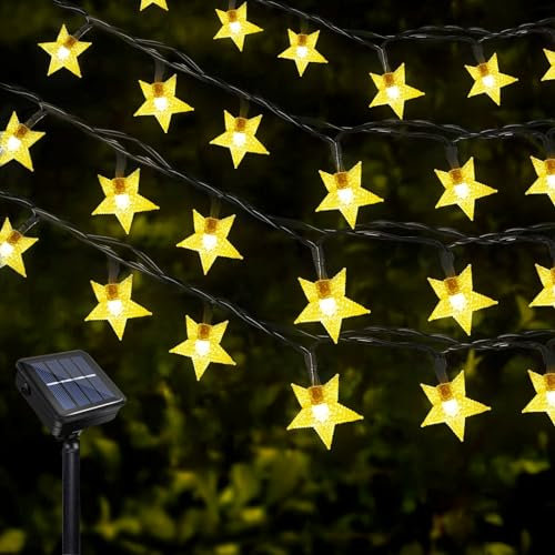 Solar LED Lichterkette Garten, Wasserdichte Stern Lichterkette 12 Meter 8 Modi 100 LEDs Lichterkette Außen Solar Sterne für Außen Hochzeits Terrassen Party Weihnachten Dekoration