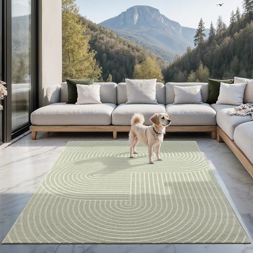 the carpet Santo Plus Tapis Moderne pour Salon, Chambre à Coucher, Vert, Style bohème, 160 x 220 cm, en polypropylène