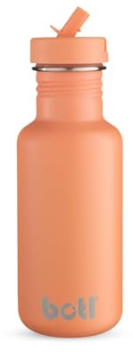 BOTL Tough Canteen Water Bottle with Matching Leakproof Straw Lid, Stainless Steel Water Bottle, Non-Insulated, Eco Bottle, 500ml (Peachy)