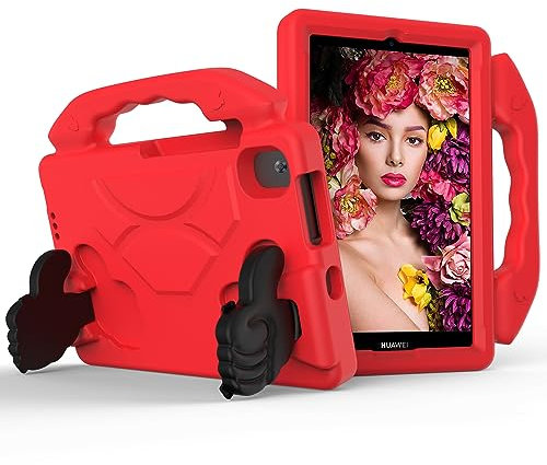 ZORSOME Funda para niños para Huawei MediaPad T3 10 9.6 pulgadas, ligera, de EVA para niños, a prueba de golpes, bonita funda protectora, con soporte de asa, cubierta resistente, color rojo