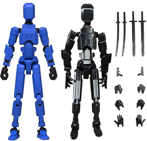 WUSANNA Titan 13 Figur T13 Action Figure Spielzeug 3D-Druck von Beweglichen Figuren mit Mehreren Gelenken Desktop Dekorationen 2 Packs Blauschwarz Reines Schwarz