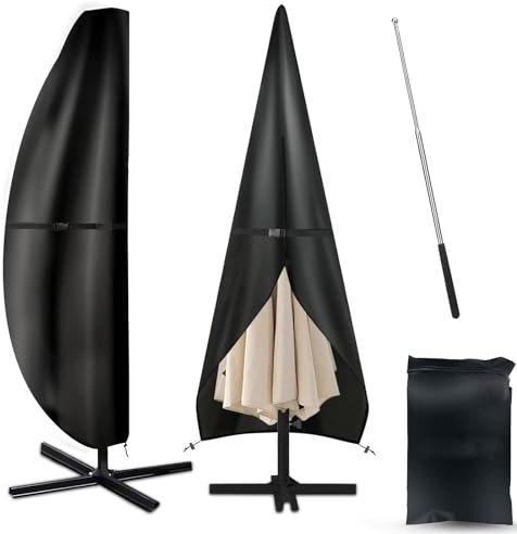 NCKIHRKK Housse Parasol Déporté 3x3, Tissu Oxford 420D Imperméable, Coupe-Vent, Anti-UV, Housse de Protection Parasol Jardin Exterieur Déporté, avec Perche Télescopique, Sac de Rangement