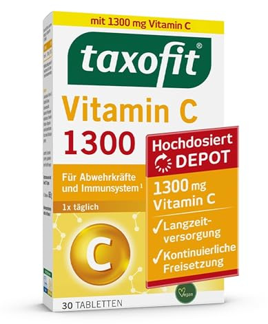 taxofit Vitamin C 1300 | Für Abwehrkräfte und Immunsystem | Mit hochdosiertem Vitamin C | 30 Tabletten