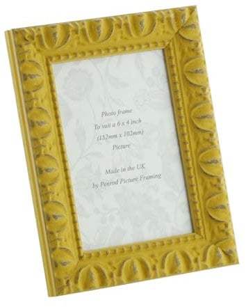Giselle Hand Made Shabby Chic Vintage Ornate Yellow 4 x 6 inch photo frame. Real wood, Real glass glazed. (Yellow, 6 x 4 inch)