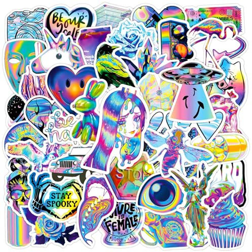 PRETTYSUNSHINE Anime Sticker Set 50 Stück, Cool Trippy Aufkleber Deko für Laptop Koffer Skateboard Kindle Fahrrad Motorrad Helm, Wasserfeste Graffiti Sticker für Jugendliche Erwachsene