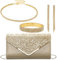 OUAYEMEL Women Glitter Envelope Clutch Bag Sequins Evening Wedding Handbag Purse Bridal Prom Party Shoulder Bags Elegant 4 piece Rhinestone Jewelry Set for Women Gold