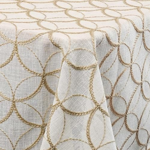 Decorativo In Lino Organza Leinen Tischdecke mit dezenter Stickerei Creme Champagner Eckig 130 x 220 cm pflegeleicht