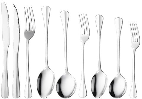 Edelstahl-Besteck-Servierset, Essgeschirr-Set for die Küche zu Hause, spülmaschinenfest, for die Küche zu Hause, Restaurant, Hotel, 9/36/54/72/90/108-teilig, Messer, Gabel und Löffel aus Edelstahl, Ha