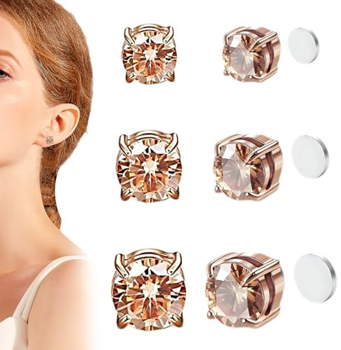 3 Paires 5/6/7mm Boucles d'oreilles Magnétique en Acier Inoxydable pour Femme Homme Fille Boucle d Oreille Aimant Sans Trou Boucle d'oreille Clip Non Piercing Zirconium Ronde Clou Argent, or rose