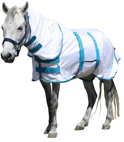 Gallopoff Couverture anti-mouches pour poney avec partie détachable pour le cou, respirante et légère, confortable, couverture d’été pour mini-, shetty- et poneys nains, sangles de poitrine et