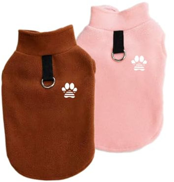 2 Stück Fleece Hundepullover Hundemantel Warm Winter Weste Pullover mit D-Ring, Haustierbekleidung Fleecejacke für Welpen/kleine Hunde/mittlere Hunde (Rosa-Braun, M)