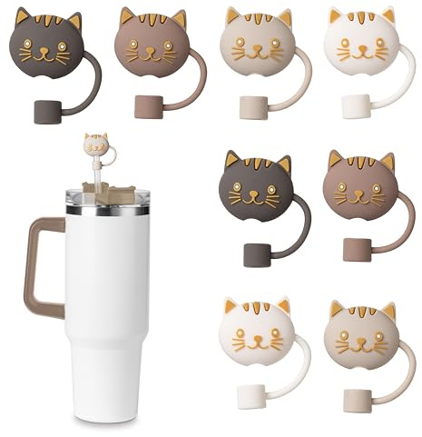 COOK WITH COLOR 8 PCS Straw Covers Straw Toppers for Stanley Cup Cute Reusable Caps in Various Shapes for 8 mm Straws, Assorted Cats