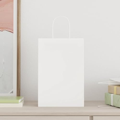 vidaXL Papiertragetaschen 50 Stk., Papiertüten mit Henkeln, Kraftpapiertüten, Geschenktüten für Einkaufen Hochzeiten Verpackungen Partys Geburtstag Weihnachten, Weiß 21x11x31cm