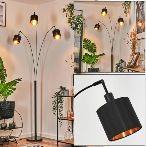 HOFSTEIN Stehleuchte Alsen, moderne Stehlampe mit Marmorfuß aus Metall/Stoff in Schwarz/Kupferfarben, verstellbare Leuchte mit Fußschalter, E14, Wohnzimmer, Schlafzimmer, Flur, Büro
