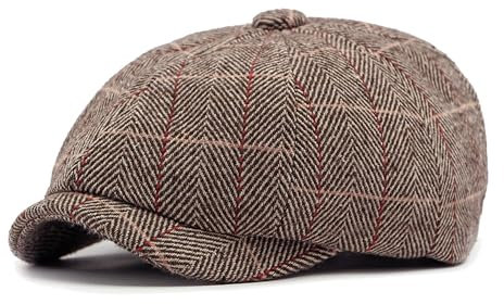 besbomig Schirmmütze Herren Tweed Flachkappe, 8-teilige Bäckerjungenmütze, Barret Schiebermütze Gatsby Newsboy Stil Baskenmützen, Frühling Herbst Winter, 56-59cm, Kaffee