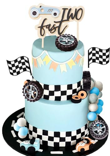 Zwei Schnelle Tortenaufleger Blau Rennwagen Geburtstag Dekorationen Party Supplies Gefälligkeiten Für Racing Car Checkered Flag Geburtstag Party Dekorationen Zubehör
