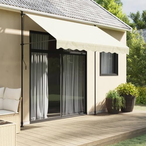 Markise Einziehbar, Sonnenschutz Balkon Klemmmarkise Sonnenmarkise Markise Balkon ohne Bohren Geeignet für Geschäfte Balkone Restaurants Terrassen Creme 250x150 cm Stoff und Stahl