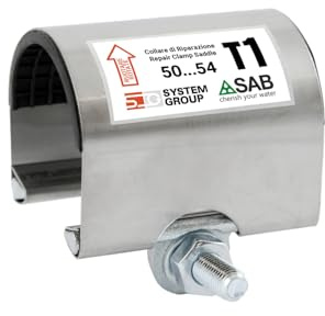 SAB Collare di Riparazione a 1 Tirante per Fori su Tubi 48-51 mm (min-max), Acciaio e Ghisa con Rivestimento in Gomma per Tenuta Idraulica