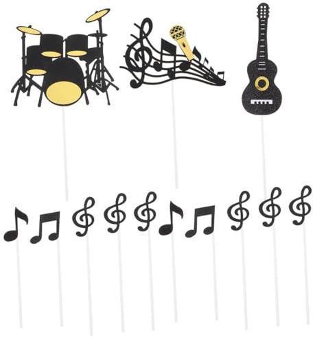 Cupcake Topper mit Musiknote 40 Stück Papier Musikparty | Gitarrenmotiv und Mikrofon, Fünf Designs für Feiern, Abschlussfeier Saison