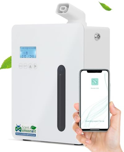 Mxmoonant wandmontierte Duftmaschine, 300ml Flasche | App/WLAN-SteuerungSteuerung, HVAC anschließbar,600-800m³, Acrylplatte, für Große Räume, Hotel