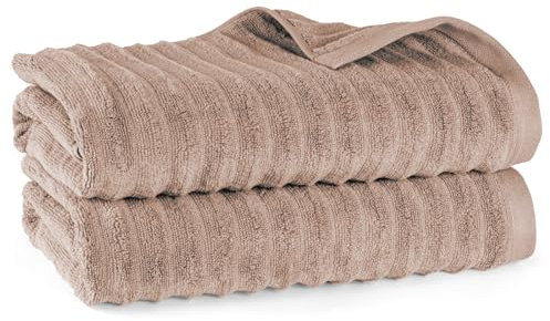 Pure Label Badetuch - 2er-Pack 70x140cm aus 100% Baumwolle - saugstark, schnelltrockend & weich - Duschtücher mit Anhängeschlaufe - Oeko-TEX Zertifiziert - Hellbraun