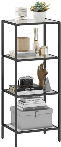 HOMCOM 4-Tier Shelving Unit, Modern Glass Shelf, Bookshelf, Storage Rack for Living Room, Home Office, Bedroom, Bathroom, 40 x 30 x 97 cm, Black