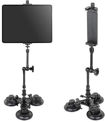 Ysislybin Soporte Tablet, Soporte Tablet Coche Ajustable 360° con Tres Potentes Ventosas Portamoviles Coche para Tabletas de 5 a 9,8 Pulgadas para Automóvil Camión Parabrisas Techo Corredizo