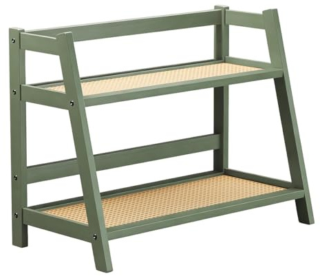 Gralara Double-layered Bamboo Shelf, Coffee Cup Stand, Coffee Station Organizer, Spice Rack for Office Worktop, Green L