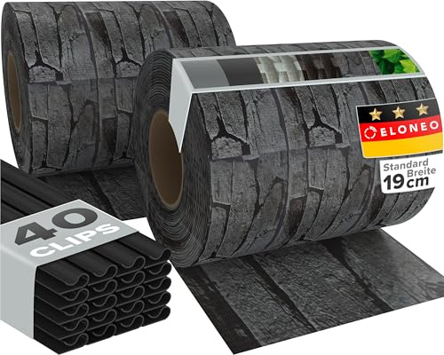 ELONEO PVC Sichtschutzstreifen Doppelstabmattenzaun | 2 Rolle á 35m x 19 cm | Balkon Sichtschutz mit 20 Befestigungsclips | Sichtschutz Zaun wetterfest und extra stabil, Steine