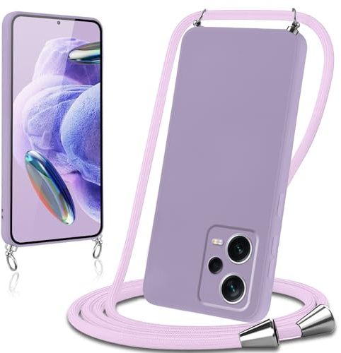 Knrlqim Funda con Cuerda para Xiaomi Redmi Note 12 5G,Silicona Líquida Carcasa Antigolpes Case con Correa Colgante Ajustable Collar Correa de Cuello Cadena Cordón para Redmi Note 12 5G,Lila Violeta