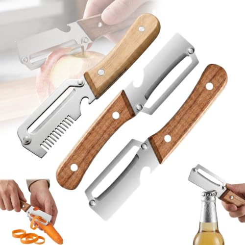 Gemüseschäler, Schälmesser und Gemüseschäler mit Holzgriff im 3-teiligen Set,Multifunktionaler mit Holzgriff, Sparschäler mit Holzgriff für Gemüse und Obst, Profischäler und Handschäler
