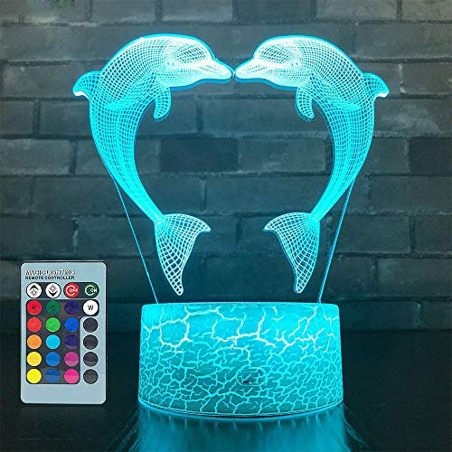 HPBN8 Ltd 3D Delphin Lampe Nachtlicht Fernbedienung USB Power 7/16 Farben 3D LED Lampe Formen Kinder Schlafzimmer Geburtstag Weihnachten Geschenke